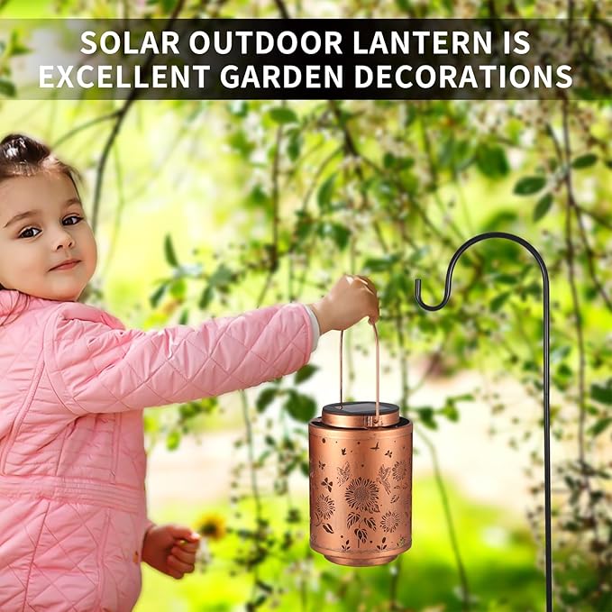 Tepaken 2 Pack Solar Outdoor Lanterns, Garden Decor LED Light Hanging Waterproof Solar Metal Lantern Birthday Gifts for Women Mon Grandma Sunflower Solar Lights Outdoor Decoration(Butterflies)