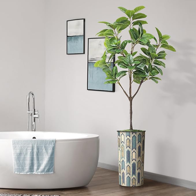 Artificial Tree in Modern Polygon Pattern Effect Planter, Fake Rubber Silk TRE for Indoor and Outdoor Home Decoration - 70" Overall Tall (Plant Pot Plus Tree)