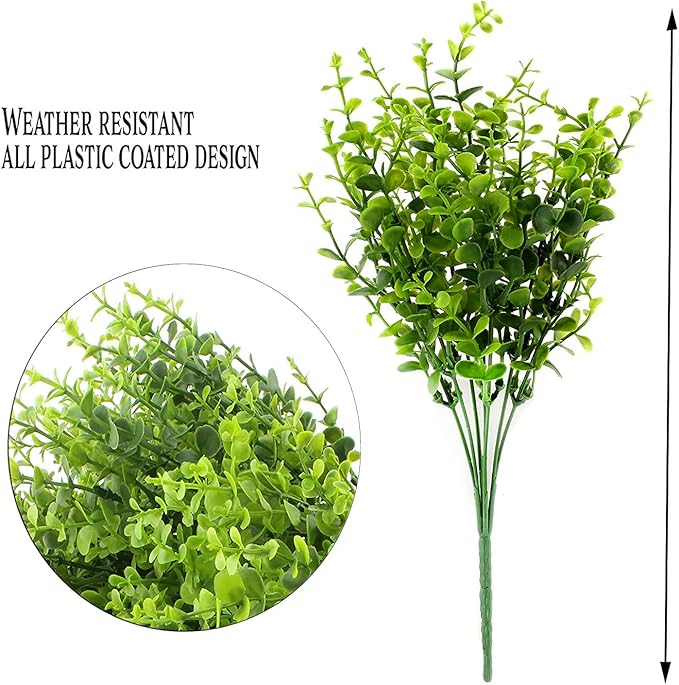 Artificial Shrubs, PASYOU Plastic Plants Eucalyptus Grass Fake Shrub Bushes Greenery Leaves Bush Indoor Outdoor Home Garden Party Verandah Wedding DIY Table Arrangement Decoration Planter Filler 8 Pcs