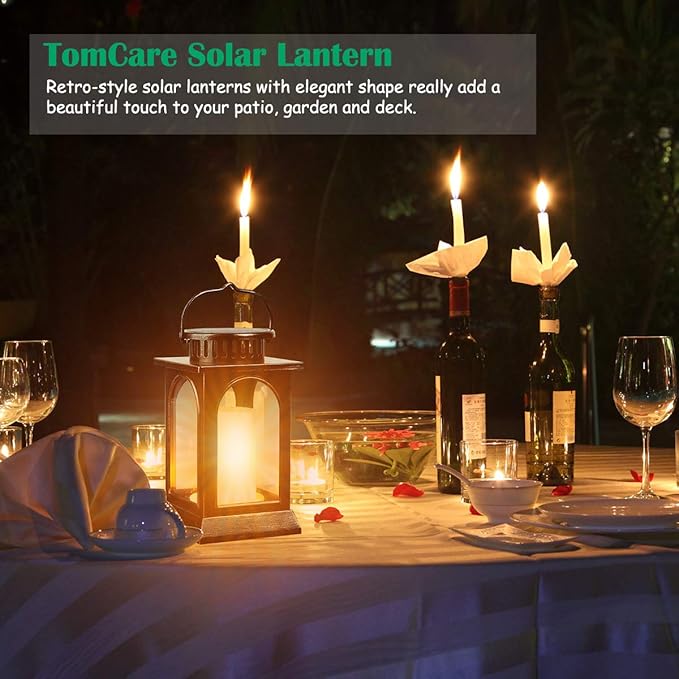 TomCare Solar Lights Flickering Flame Upgraded Metal Solar Lantern Outdoor Hanging Decorative Lanterns Heavy Duty Solar Powered Waterproof Outdoor Lighting for Patio Garden, 2 Pack (Bronze)