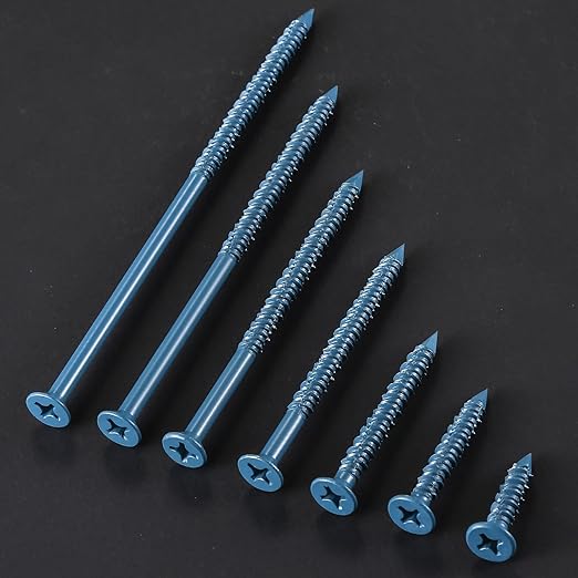 (30 PCS) 1/4''x5 Concrete Screw Anchor Blue Flat Head for Anchoring to Masonry, Block or Brick Stucco