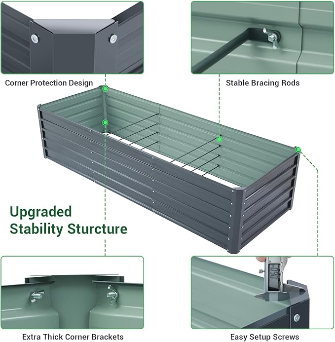 Ohuhu Metal Raised Garden Bed Outdoor 8x3x1.9 FT Reinforced Galvanized Rustproof Colored Steel Planter Boxes for Vegetables, Heavy Duty Raised Beds for Growing Flowers Herbs Succulents