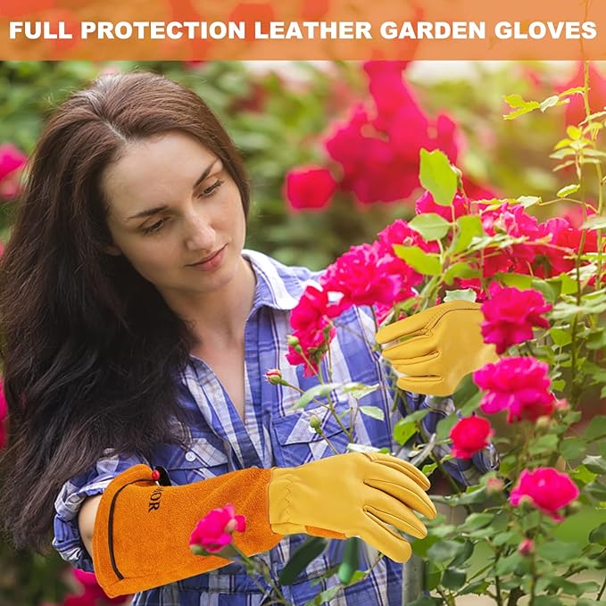 SLARMOR Long Gardening-Gloves Women/Men-Thorn proof Rose Pruning Heavy Duty Gauntlet-XL