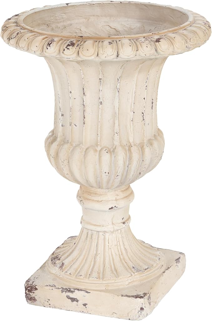 GDFStudio Lightweight Concrete Garden Urn Planter,Hand-Painted Outdoor Decorative Pot with Drainage Hole & Stopper,No Assembly Needed,Weather-Resistant for Patio,Entryway, 19.25'' H Antique White
