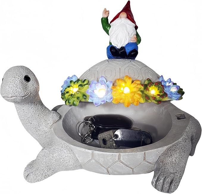 memeyou Gnome Hide a Key Outside Turtle Garden Decor Outdoor Key Hider Statues Funny Decorations for Yard Patio Lawn Solar Figurine with Light Ornaments Housewarming for Women Mom Grandma