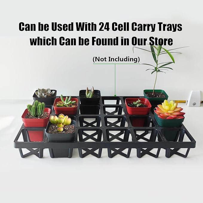 RooTrimmer Square Plastic Nursery Pot 3" 120 Pcs Deep Succulent Pots Small Flower Planter Seeds Starter Pots with Drainage (Green,Black,Red 40pcs Each,2.7Inches)