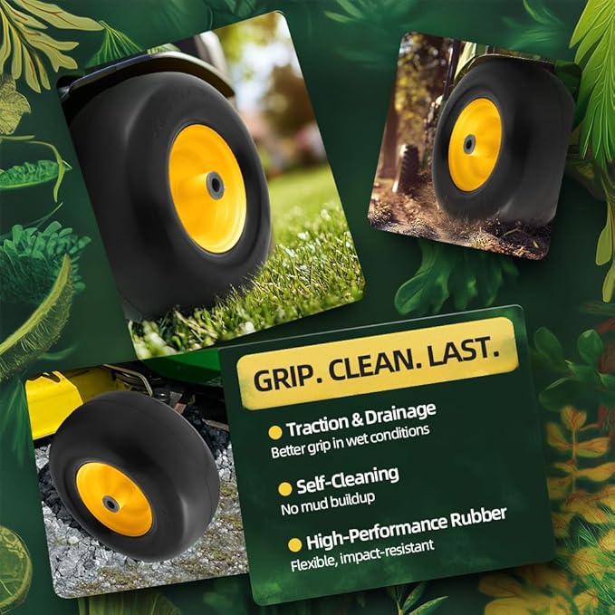 13x6.50-6 Lawn Mower Tires Flat Free with Rim Assemblies (2 Pack),Universal 13x6.5-6 Solid Smooth Rubber Zero-Turn Lawn mowers Tire,5.5"-7.72”Centered Hub and 3/4" extra 5/8" 1/2” Bushings