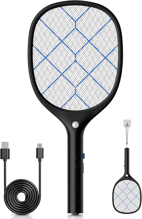 YISSVIC Electric Fly Swatter Bug Zapper Racket 4000V Rechargeable Mosquito Killer with LED Light for Indoor Home Office Backyard Patio Camping (Black Blue)