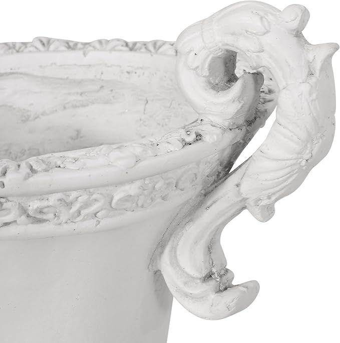Merax 19.25'' Tall Elegant Roman Style Lightweight Concrete Planter with Botanical Accents, Square Indoor Outdoor Flower Pot with Drainage Hole & Stopper, White