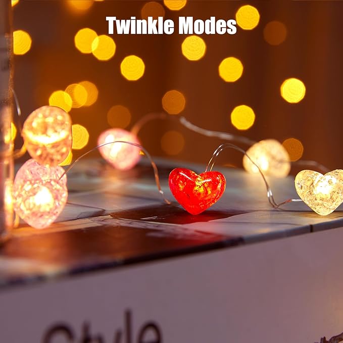 10.5ft Battery Operated Heart Fairy Lights with Remote
