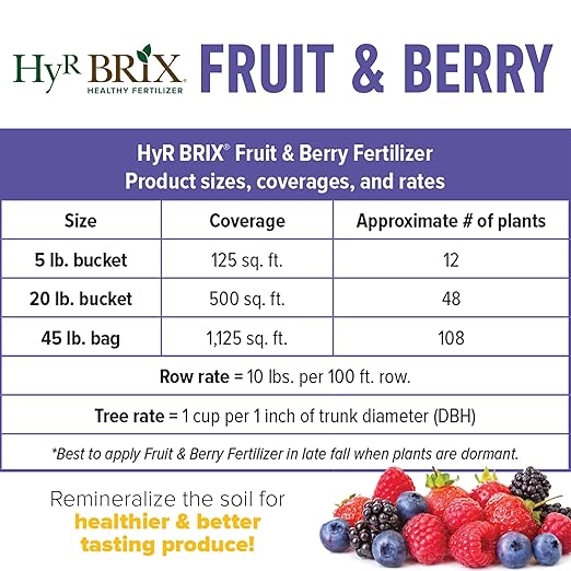 HyR BRIX Slow-Release 6-8-9 Fruit & Berry Fertilizer, 5lb Bucket - Plant Food with Calcium & Sulfur - Essential Micronutrients for Better-Tasting Fruit & Higher Yields