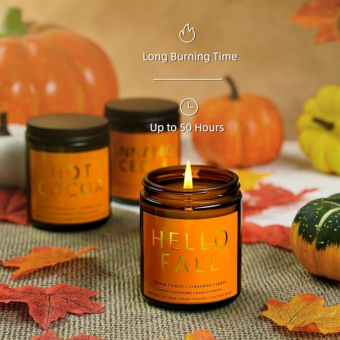 Fall Scented Candles Apple Cider 7oz – Fresh Apple Candle with Warm Cinnamon & Spiced Cider Soy Wax Candle for Cozy Autumn Home Décor, Perfect Fall Gift for Apple Lovers, 50 Hour Long Burn
