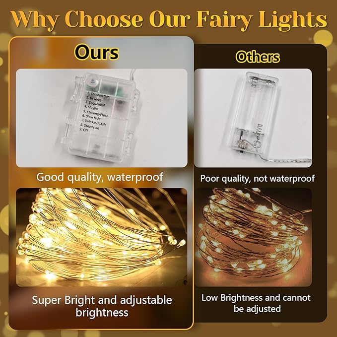 2Pack-400LED 134FT Fairy Lights Battery Operated with Remote,Waterproof String Lights for Indoor & Outdoor,8 Modes Christmas Lights for Christmas Tree,Bedroom, Party,Wedding Decor