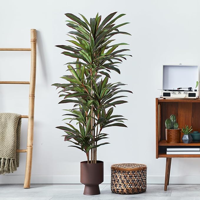 FLOWORLD Dracaena Artificial Plant 6ft Red Yucca Silk Tree Faux Plants Indoor Tall Fake House Floor Plants Realistic Artificial Trees for Home Office Decor Indoor Outdoor Housewarming Gift
