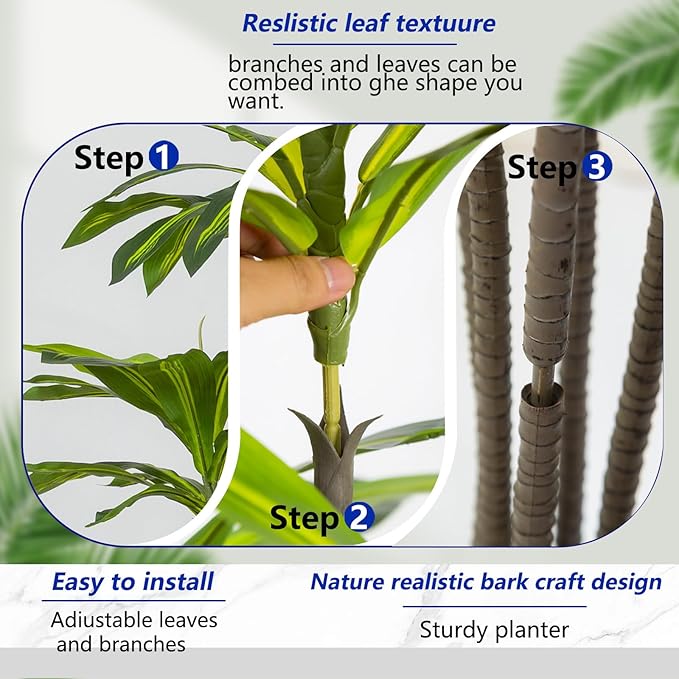Artificial Dracaena Tree 6FT - Fake Tree with Black Planter - Faux Yucca Tall Fake Floor Plant in Pot - Artificial Plant for Home Office Living Room Decor Indoor