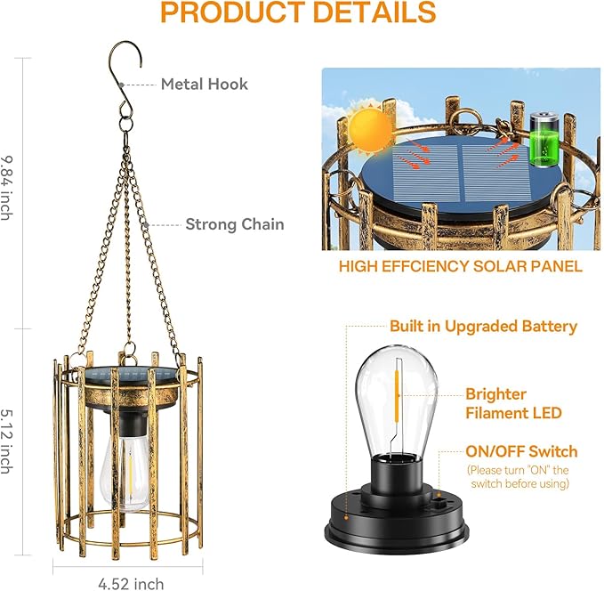 KOOPER Solar Lanterns Outdoor Waterproof, 4 Pack Bronze Upgraded Bright Hanging Solar Lights Outdoor Lanterns Decorative, Auto ON/Off Metal Hanging Lanterns for Pathway Yard Patio Garden Decor Gift