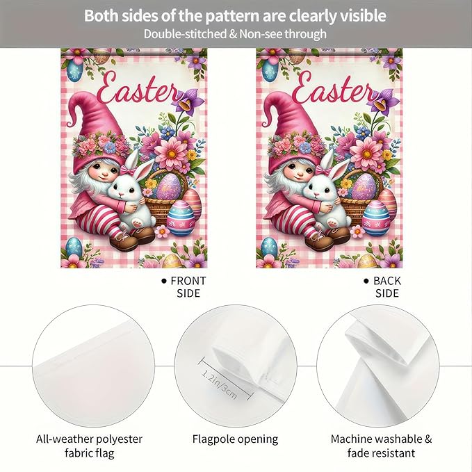 Easter Garden Flag 12x18 Inch Double Side Cute Girl Outdoor Decoration Yard Flag Welcome Easter Farmhouse Garden Flag Bunny and Flowers Outdoor Home Display Flag