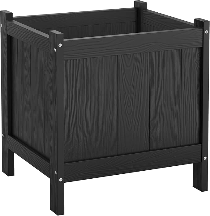 LUE BONA Outdoor Plant Pots, 13.7" x 12.5" x 14.5" Flower Pots with Drainage Holes, Outdoor Planters Boxes for Outdoor Plants - Porch Patio, Garden or Entryway, Black