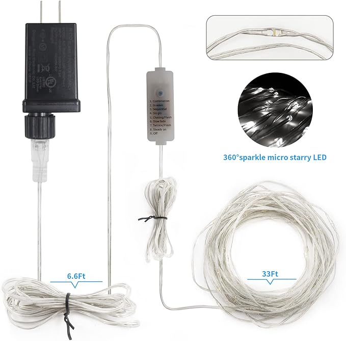 2 Pack Fairy String Lights Plug in, 33Ft 100 Micro Starry LED Outdoor String Lights with 8 Modes Timer Dimmable IP68 Full Waterproof Twinkle Lights for Bedroom Garden Christmas Home Decor (Cool White)