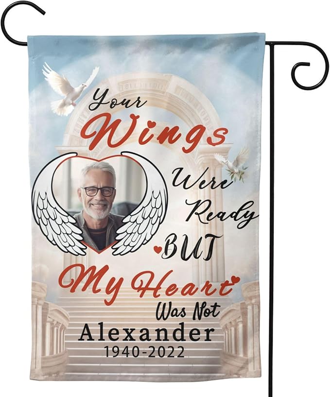 Custom Memorial Flag Personalized Garden Flag for Cemetery in Loving Memory with Photo Name Date Memory Flags Outdoor Double Sided Yard Flags (A-Memorial Flag, 12x18(in))