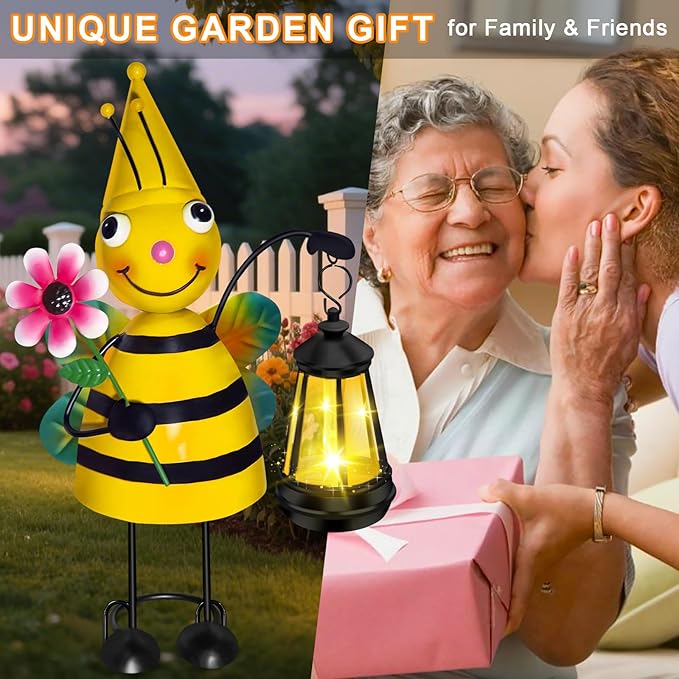 Solar Garden Lights Bee Statue with Solar Lantern Lights,14.17 Inch Garden Lawn Decoration,Birthday Gifts for Women Grandma,Gardening Gifts Decorative Stakes for Yard,Patio,Porch, Christmas,Halloween