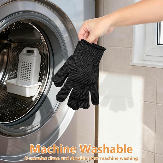 Level 5 Cut Resistant Gloves for Kitchen & Mandoline Slicer, Safety Food Grade Stainless Steel Wire Protection, High Dexterity Ambidextrous Work Gloves for gardening, Woodworking, Black (L)