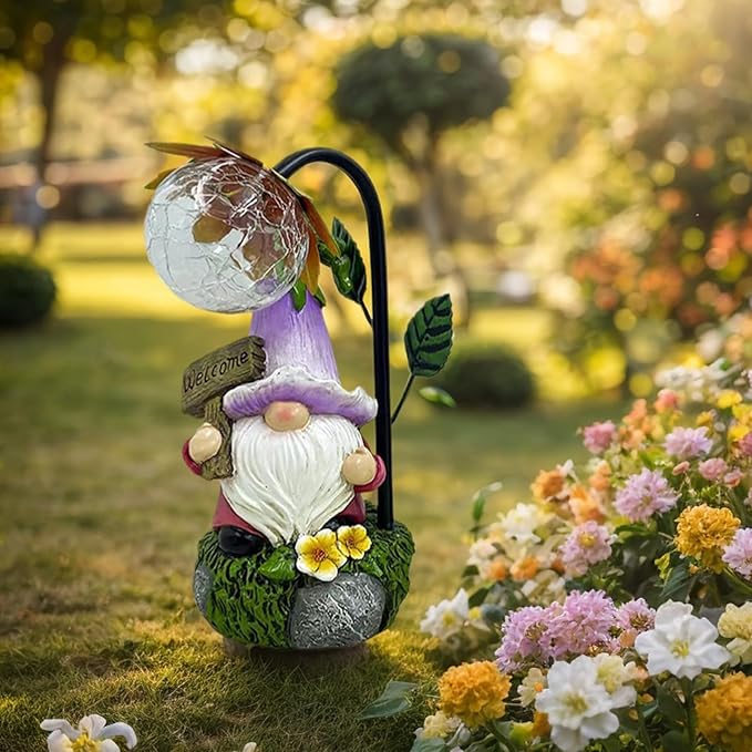 Maikall Rish Garden Gnomes Outdoor Statue with Solar Lights Welcome Gnome Home Garden Decor Mom Gifts for Yard Patio Home Garden