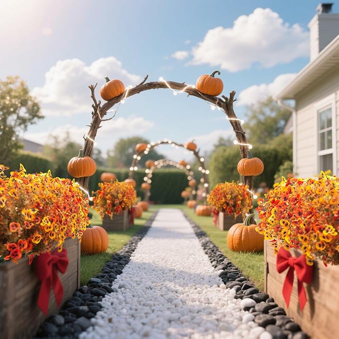 Grunyia 12 Bundles Artificial Flowers Outdoor Fake Fall Flowers for Outside Decoration UV Resistant Plastic Faux Plants for Garden Window Porch Balcony Fall Wedding Thanksgiving Decor(Mix)