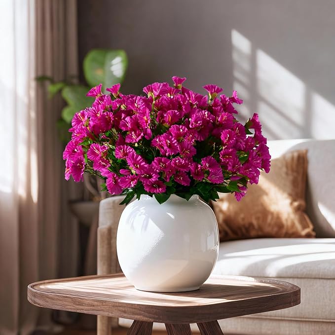 Artificial Morning Glory Flowers Plants for Outdoor 8 Pcs Faux Silk Petunias Flower Realistic Faux Flowers Plants for Outside Planter Porch Yard Patio Balcony Home Indoor Decor (8 Pcs Rose Red)