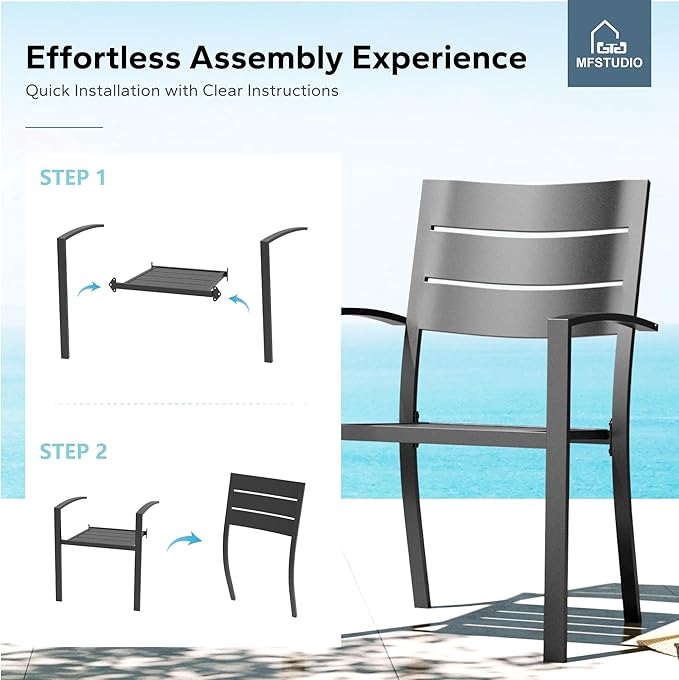 MFSTUDIO Patio Dining Chairs Set of 2, Stackable Metal Outdoor Chairs Set, Outdoor Wrought Iron Dining Chairs for Bistro Balcony Deck Yard, Black