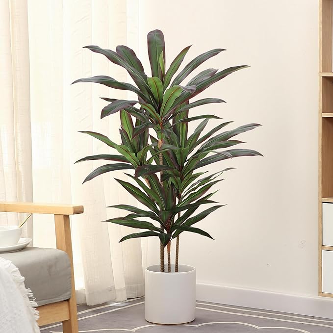 FLOWORLD Dracaena Artificial Plant 4ft Red Yucca Silk Tree Faux Plants Indoor Tall Fake House Floor Plants Realistic Artificial Trees for Home Office Decor Indoor Outdoor Housewarming Gift