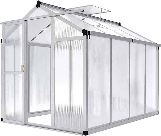 6x8 ft Greenhouse, Aluminum Frame & Polycarbonate Panel Greenhouse for Outdoors, Green House with Adjustable Roof Vent & Lockable Door, Durable Walk-in Green Houses for Backyard, Patio, Lawn