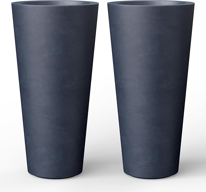 Kante Tall Concrete Planter (Set of 2), 15.8 Inch Tall, Charcoal