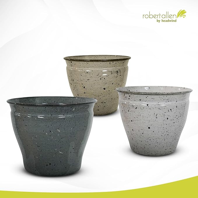 Headwind Riverside Collection – 8" Chamois Glazed Decorative Plant Pots Indoor with Drainage & Outdoor - Modern Flower Pot Weather-Resistant Lightweight Planter by Robert Allen