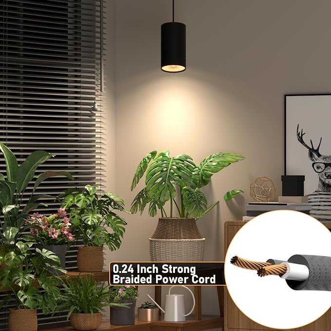 40W Plant Lights for Indoor Growing, Hanging Plant Lamp for Indoor Plants, Large Tall Plant, Garden, Flowers, Greenhouse, with Timer and 15ft Braided Power Cord, 3000K Full Spectrum, Aluminum Black