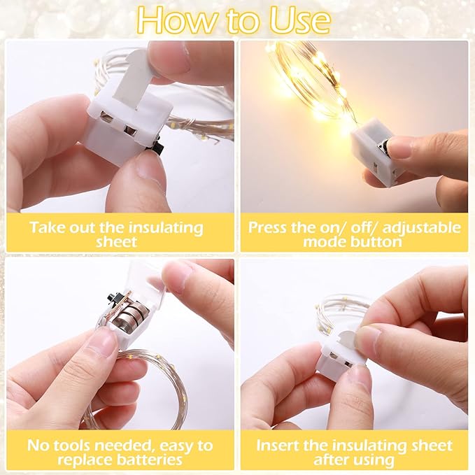 Hortsun 20 Packs Fairy Lights Battery Operated 3 Speed Modes, 7 Ft/ 2 M 20 LED Battery String Mini Waterproof Wire Twinkle Lights Bulk for Wedding Party Birthday Vases Decor (Warm White)