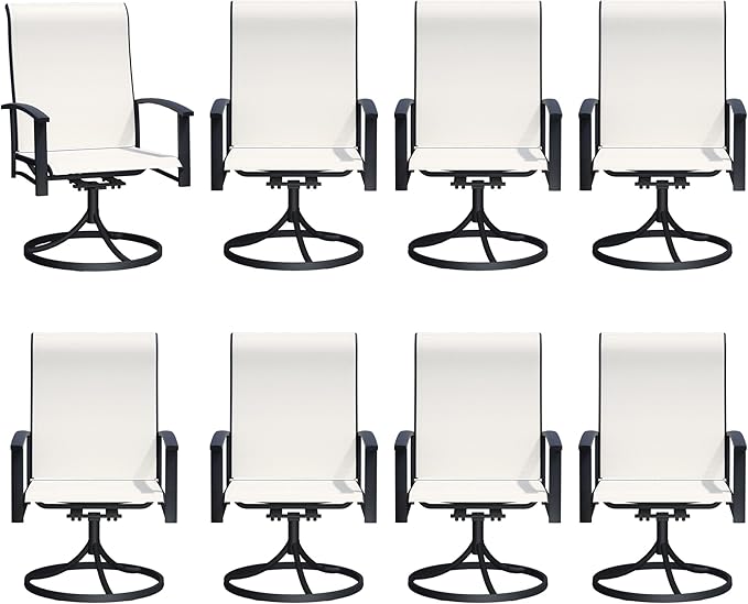 Outdoor Swivel Dining Chair Set of 8, All Weather Patio Dining Chair with Textilene High Back and Metal Frame for Backyard, Lawn Garde and Deck, Oyster Beige