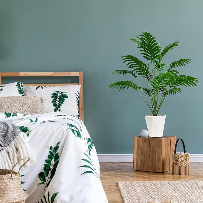 SAJANDAS Set of 2 Artificial Areca Palm Plants in Pots, 31 Inch Fake Tropical Palm Trees with Greenery Leaves and Stems, Faux Dypsis Lutescens Floor Plants for Store, Office, Home Decoration
