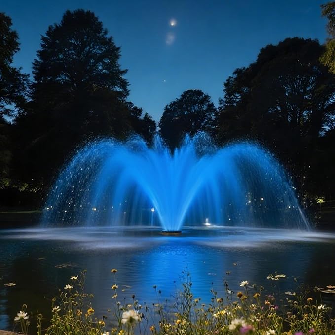 Premium LED Pond Fountain with RGB Lighting System, Stainless Steel Rotor, All-Copper Motor, Remote Control, Dynamic Color Changing, for Garden Ponds (without light)