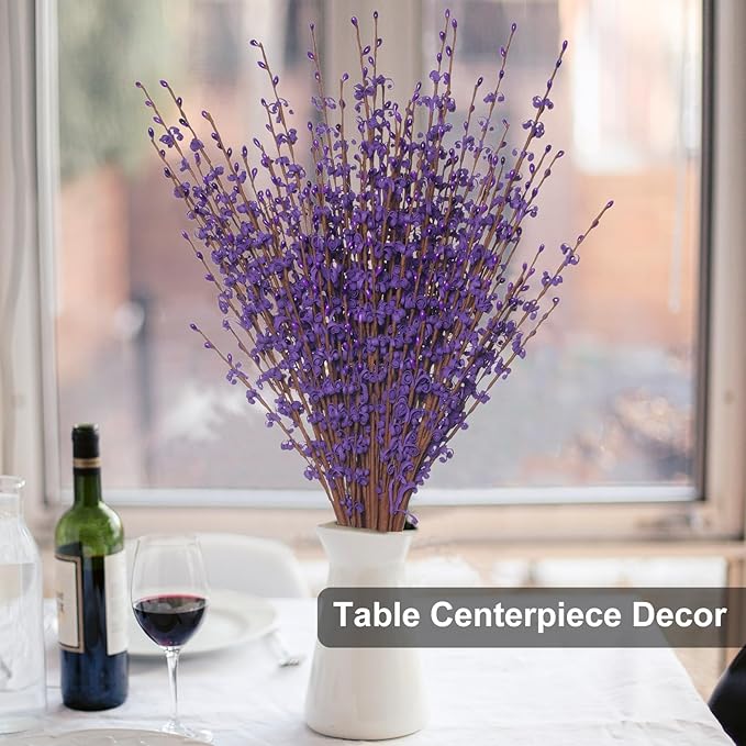 10 Pcs 29.5" Long Jasmine Artificial Flowers Fake Flowers Dry Branches Stem for Home Office DIY Floral Art Plant Wedding Table Centerpieces Party Vase Decoration (Deep Purple)