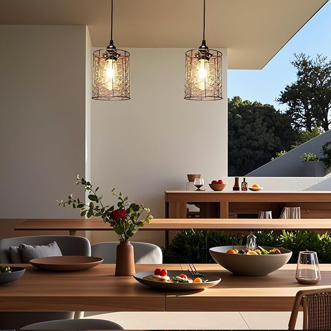 Battery Operated Hanging Outdoor Chandelier, Battery Power 5′′×6′′ Pendant Light, Gazebo Lights Outdoor, 4 AA Batteries, for Gazebo, Pergola, Porch, Patio, Indoor Outdoor Decor Lighting (2)