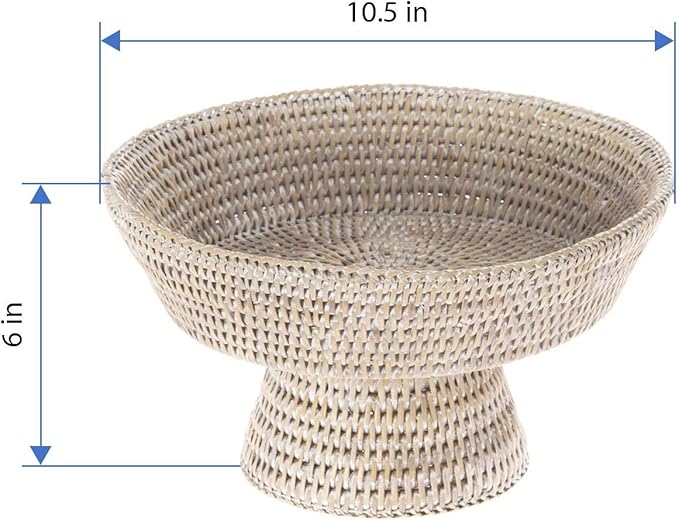KOUBOO La Jolla Rattan Fruit Bowl, Decorative Kitchen Basket, Wicker Storage Bowl for Fruit, Vegetables, Modern Home Decor, Serving Platter, Small Scalloped Tray, White Wash