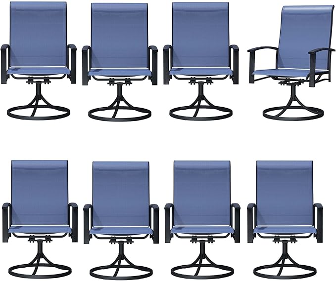 Patio Swivel Chairs Set of 8, All-Weather Metal Outdoor Dining Set with Breathable Mesh Seat, Lightweight Blue Swivel Bistro Chairs for Garden, Deck, Porch - Cool & Comfortable Relaxation