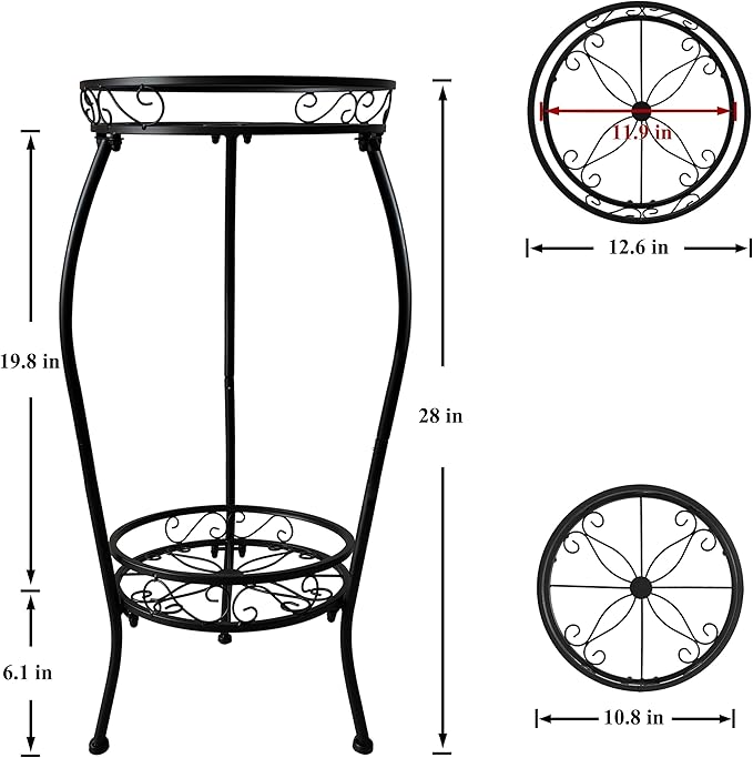 NOAMOO Metal Plant Stand 2 Tier Indoor Outdoor, 2 Pack Tall Flower Pot Shelf Rustproof Stable Heavy Duty Corner Stand, 28 inch Multiple Plant Display Rack for Living Room Patio Balcony Garden