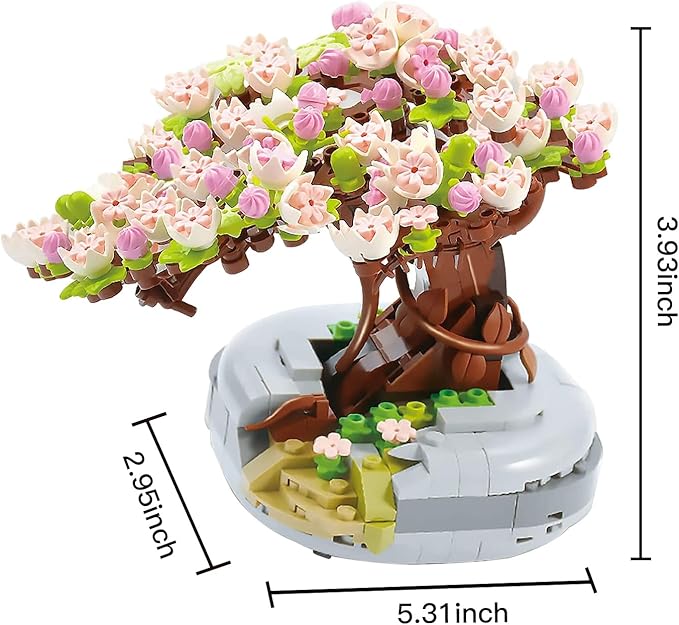 MEIEST Mini Building Blocks Sakura Plant Bonsai Model Set,Creative DIY Simulation Cherry Blossom Flower Botanical Collection Construction Building Bricks Toy for Kids Adult Home Decor