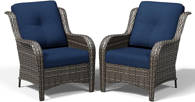 Joyside Patio Chairs Set of 2, Wicker Patio Furniture with High Back, Deep Seating, Wide Armrest, Thickened Cushions, Outdoor Rattan Furniture for Deck, Porch Use