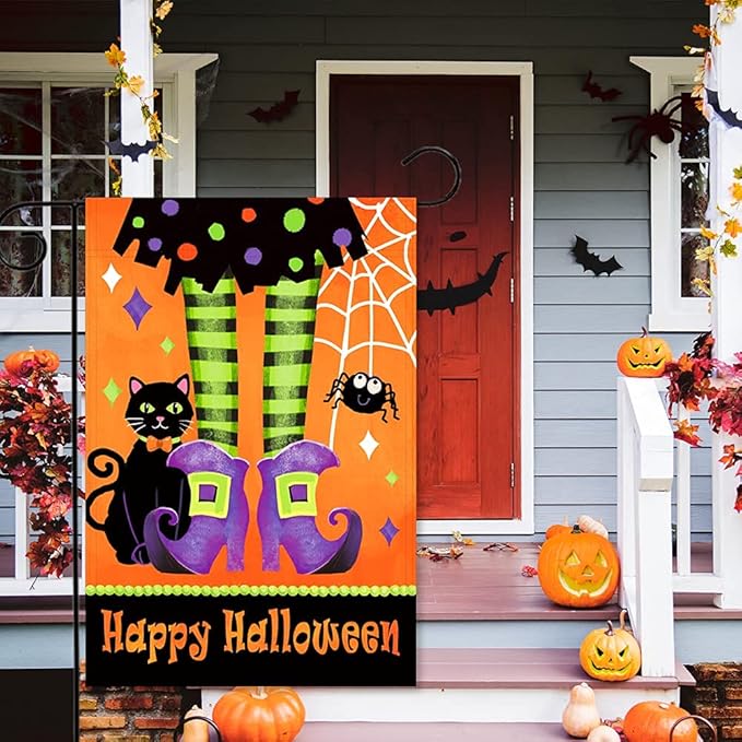 Happy Halloween Garden Flag 12x18 Inch Double Sided Trick or Treat Yard Outdoor Decoration