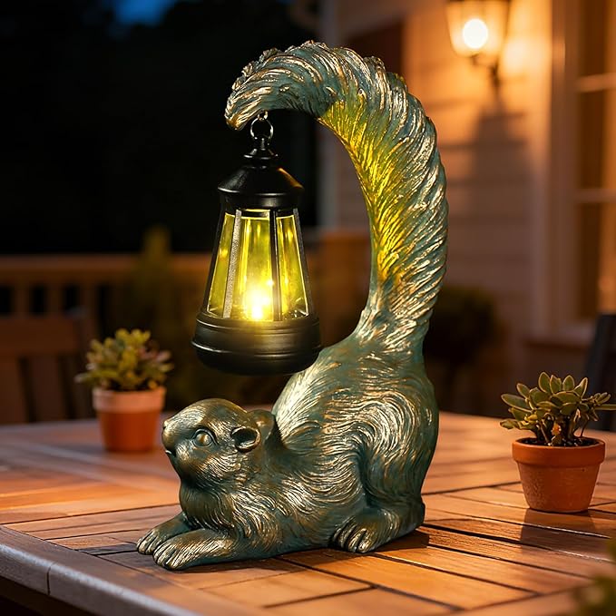 Solar Garden Statues Decor Squirrel with LED Lantern ,Outside Solar Squirrel Decor for Garden,Home,Lawn,Yard, Balcony Ornament- Unique Housewarming Gifts
