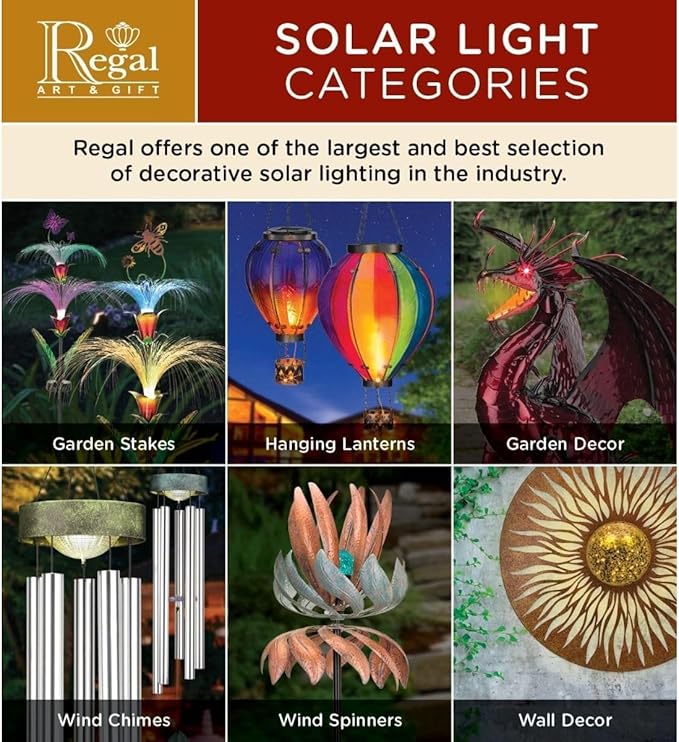 Regal Art & Gift Hot Air Balloon Solar Lantern – Hanging Solar-Powered LED Lights, Waterproof Portable Decorative Outdoor Lamp Made of Metal & Glass for Garden, Patios & Pathway – Rainbow(X-Large)