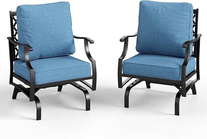 Patio Chairs Set of 2, High Back Outdoor Patio Metal Chairs with 5.75" Thick Cushions for Bistro Balcony Porch Deck and Yard, Navy Blue